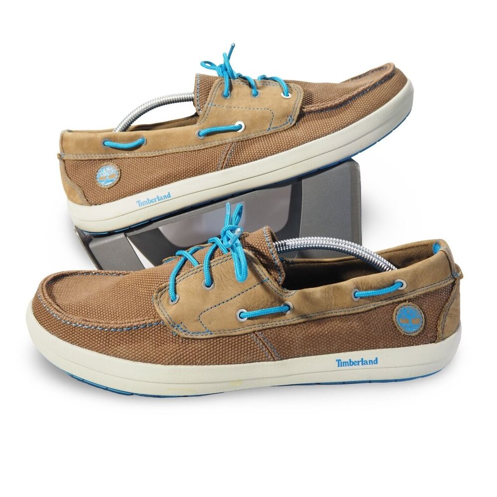 Timberland Canvas Slip-on Boat Shoes Men's 13 Brown / Blue 3717A‎